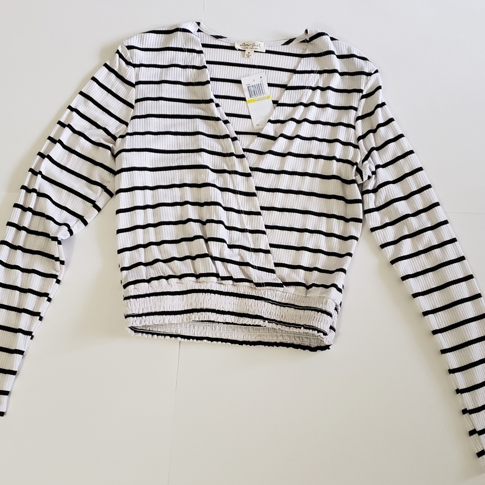 Ultra Flirt Woman's Top Shirt, White with Stripes.